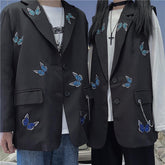 Lässige schwarze Weste und Jacke mit Schmetterlingsstickerei